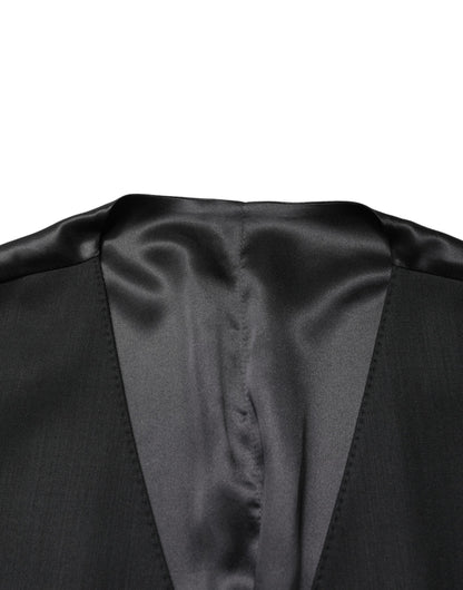 Dolce & Gabbana Men's Single Breasted Flax Nylon Silk & Virgin Wool Vest - Black