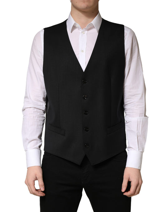 Dolce & Gabbana Men's Single Breasted Flax Nylon Silk & Virgin Wool Vest - Black