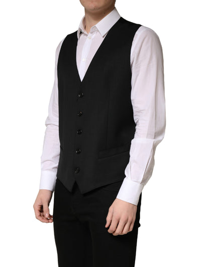 Dolce & Gabbana Men's Single Breasted Flax Nylon Silk & Virgin Wool Vest - Black