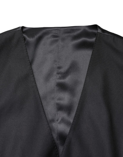 Dolce & Gabbana Men's Single Breasted Flax Nylon Silk & Virgin Wool Vest - Black