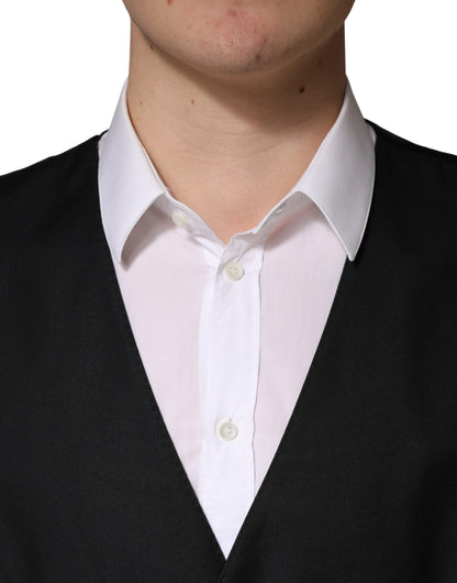 Dolce & Gabbana Men's Single Breasted Flax Nylon Silk & Virgin Wool Vest - Black