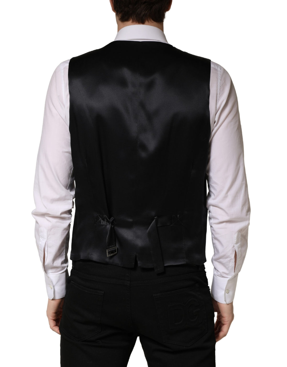 Dolce & Gabbana Men's Single Breasted Flax Nylon Silk & Virgin Wool Vest - Black