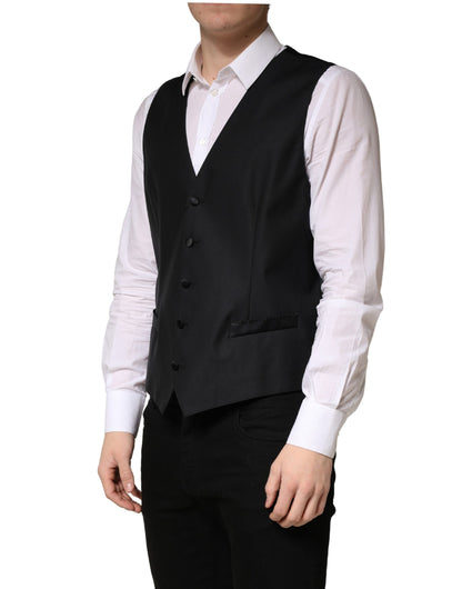 Dolce & Gabbana Men's Single Breasted Flax Nylon Silk & Virgin Wool Vest - Black