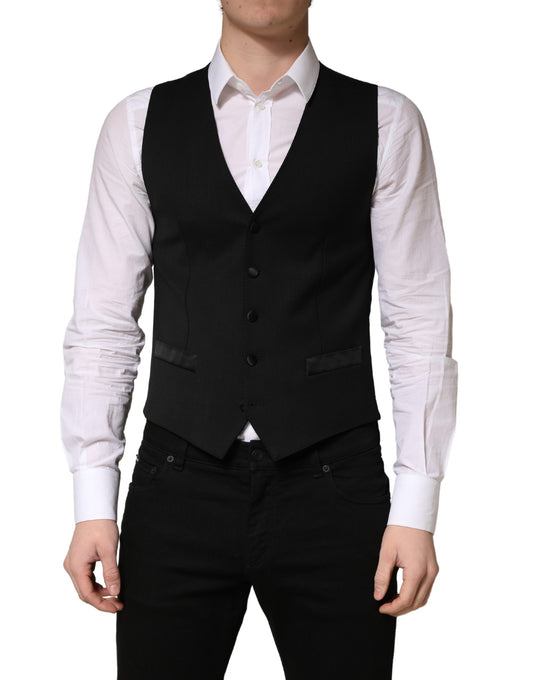 Dolce & Gabbana Men's Single Breasted Wool Silk & Viscose Vest - Black