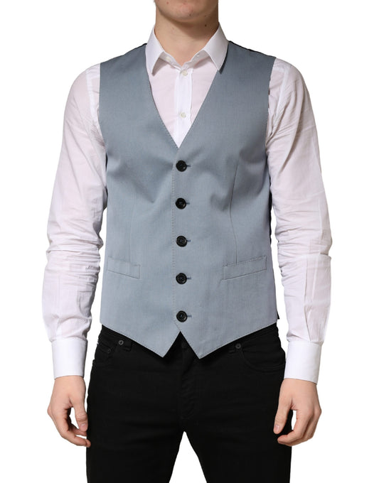 Dolce & Gabbana Men's Single Breasted Cotton Silk & Wool Vest - Black Gray