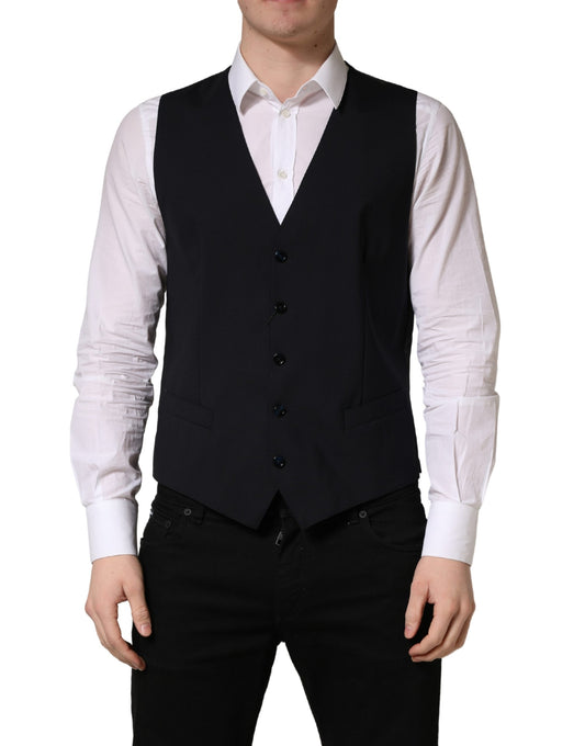 Dolce & Gabbana Men's Single Breasted Virgin Wool Viscose & Cupro Vest - Black