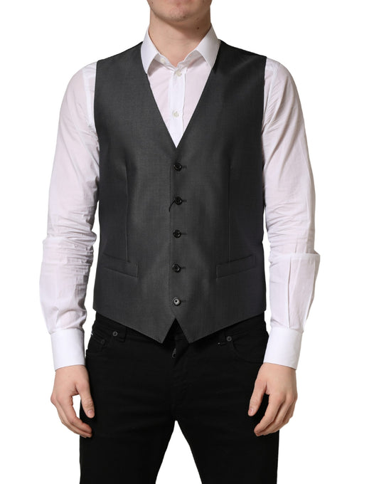 Dolce & Gabbana Men's Single Breasted Virgin Wool & Silk Vest - Black Dark Gray