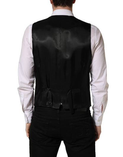 Dolce & Gabbana Men's Single Breasted Virgin Wool & Silk Vest - Black Dark Gray