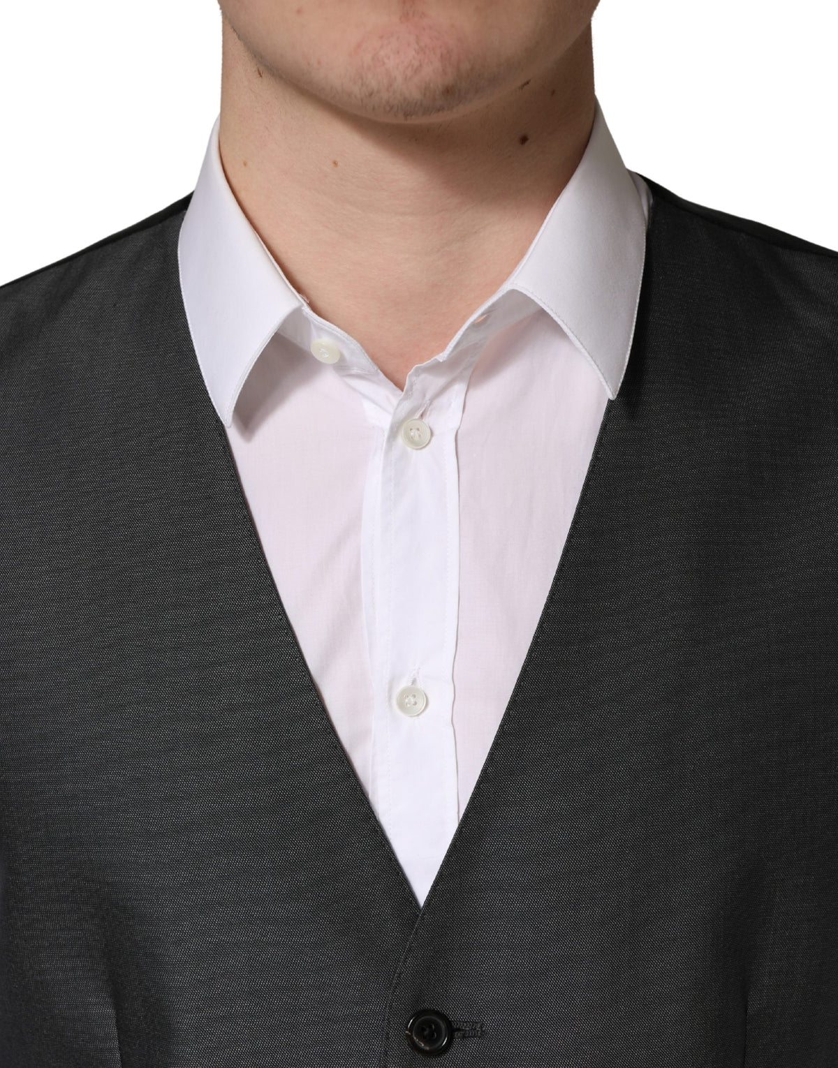 Dolce & Gabbana Men's Single Breasted Virgin Wool & Silk Vest - Black Dark Gray