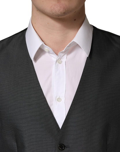 Dolce & Gabbana Men's Single Breasted Virgin Wool & Silk Vest - Black Dark Gray