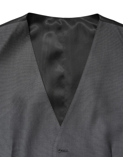 Dolce & Gabbana Men's Single Breasted Virgin Wool & Silk Vest - Black Dark Gray