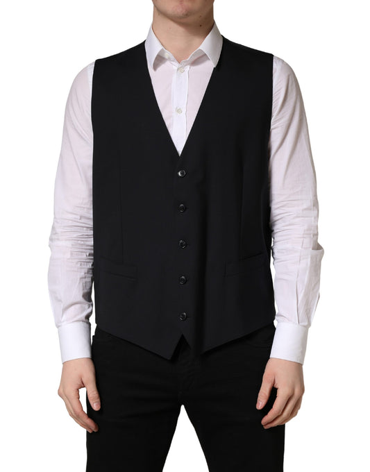Dolce & Gabbana Men's Single Breasted Virgin Wool Viscose & Cupro Vest - Black
