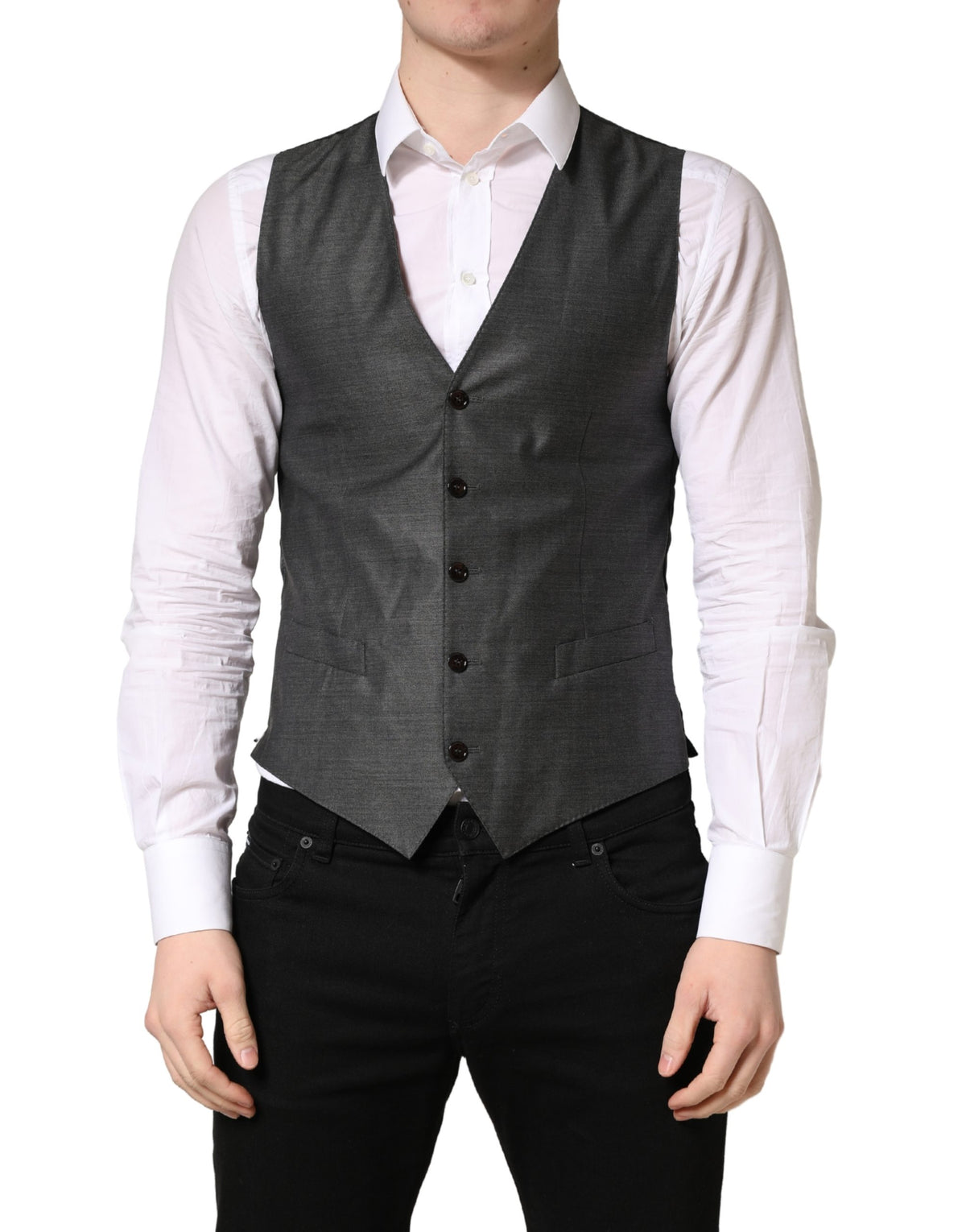 Dolce & Gabbana Men's Virgin Wool Silk Viscose & Cupro Vest - Dark Gray