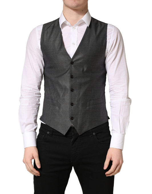 Dolce & Gabbana Men's Virgin Wool Silk Viscose & Cupro Vest - Dark Gray