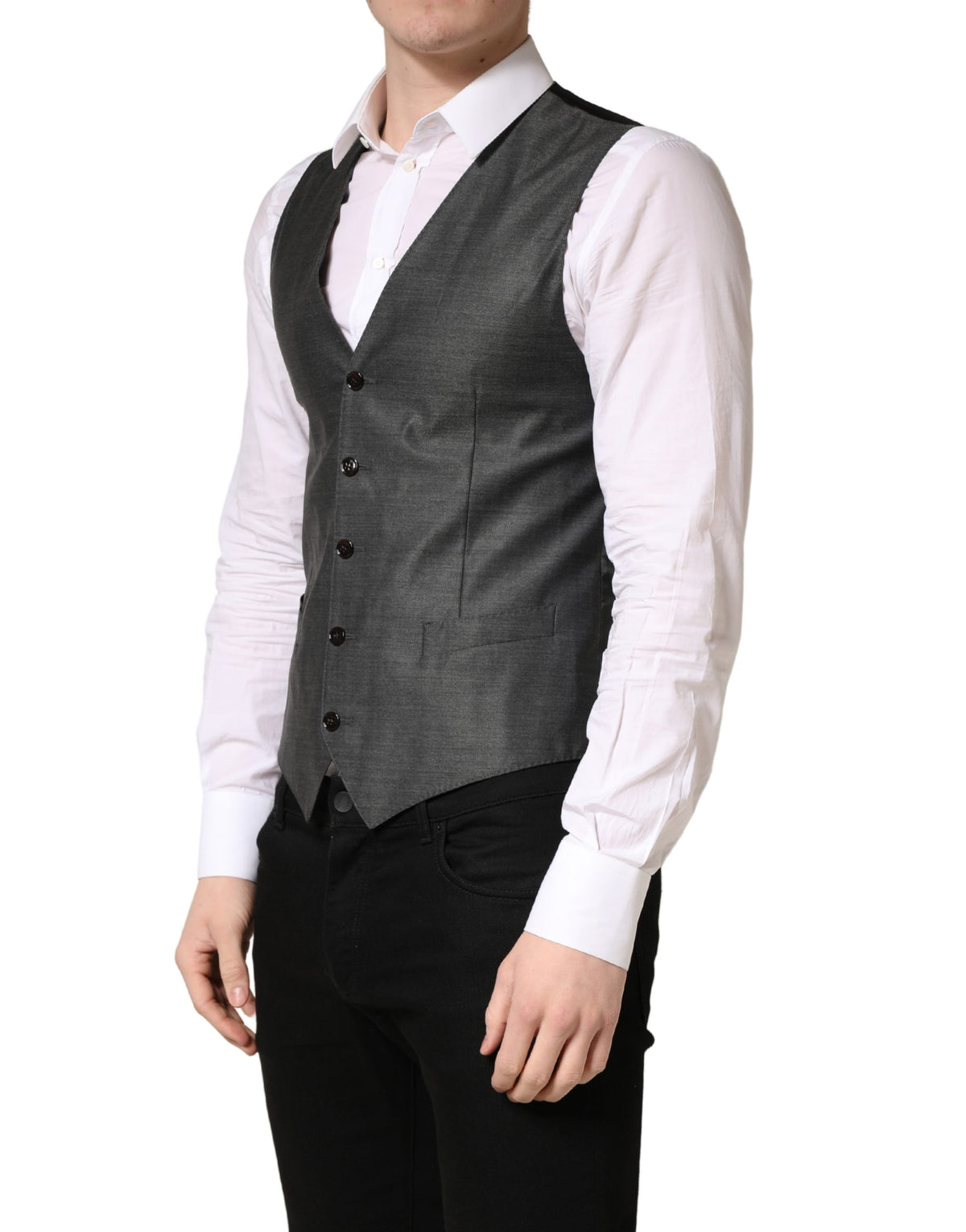 Dolce & Gabbana Men's Virgin Wool Silk Viscose & Cupro Vest - Dark Gray