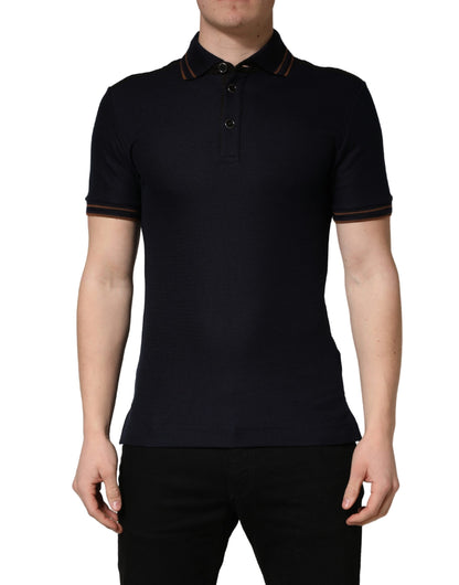 Dolce & Gabbana Dark Blue Silk Short Sleeve Men Polo T-shirt
