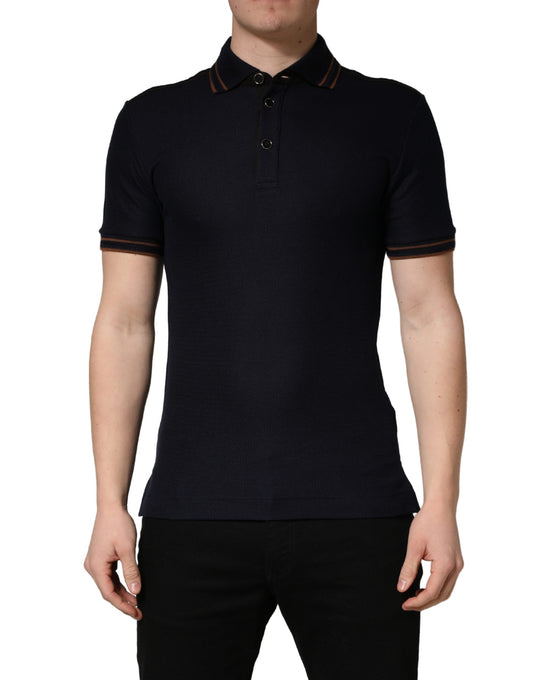 Dolce & Gabbana Dark Blue Silk Short Sleeve Men Polo T-shirt