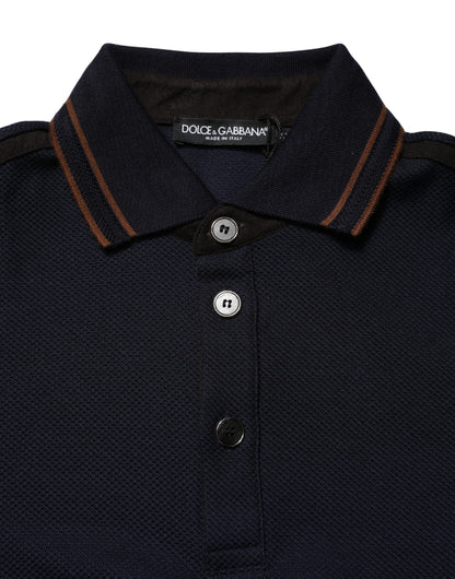 Dolce & Gabbana Dark Blue Silk Short Sleeve Men Polo T-shirt