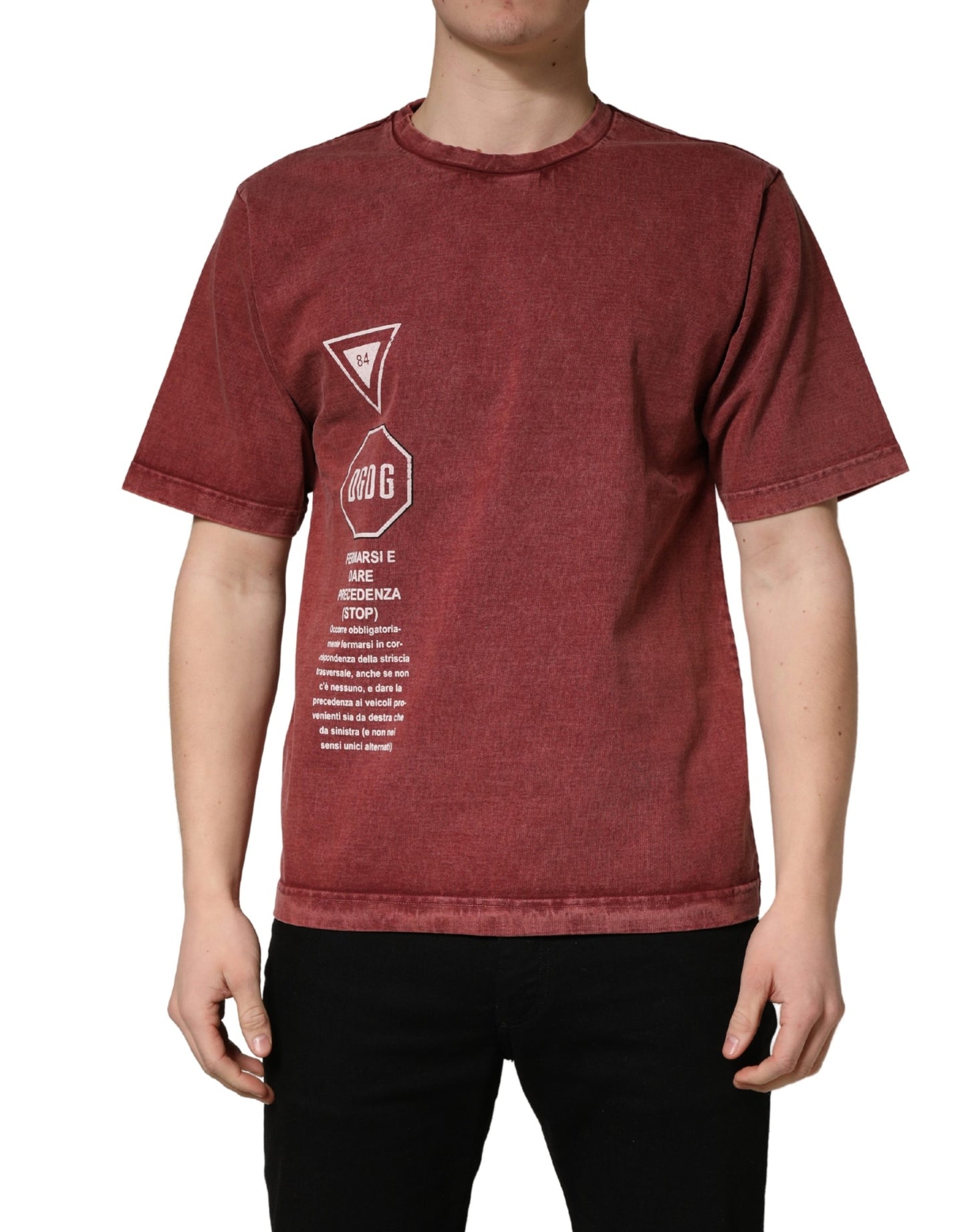 Dolce & Gabbana Maroon Print Round Neck Short Sleeve T-shirt