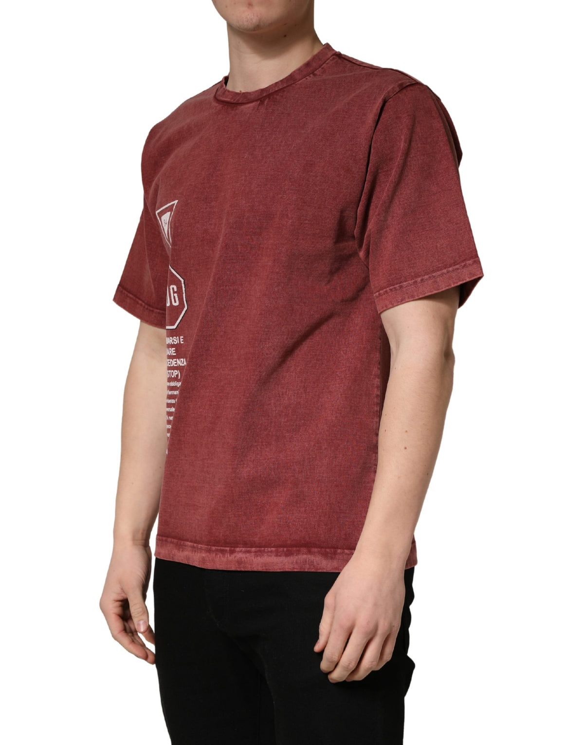 Dolce & Gabbana Men's Regular Fit Short-Sleeve Round Neck Cotton T-Shirt - Brown Maroon Patterned Print