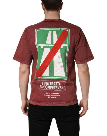 Dolce & Gabbana Men's Regular Fit Short-Sleeve Round Neck Cotton T-Shirt - Brown Maroon Patterned Print