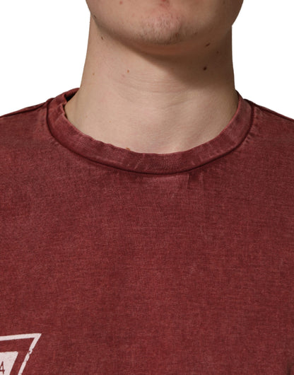 Dolce & Gabbana Men's Regular Fit Short-Sleeve Round Neck Cotton T-Shirt - Brown Maroon Patterned Print