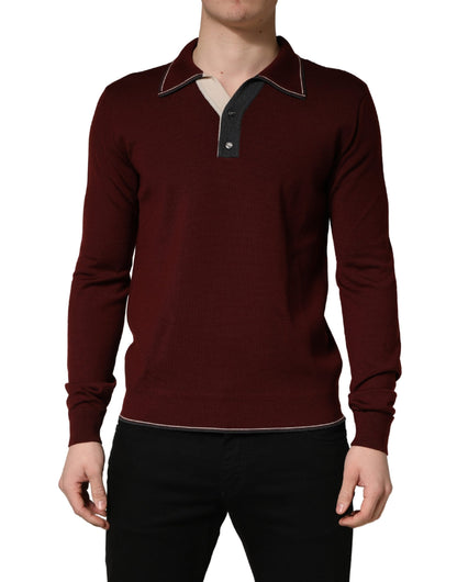 Dolce & Gabbana Maroon Re-Edition Wool Long Sleeves T-shirt