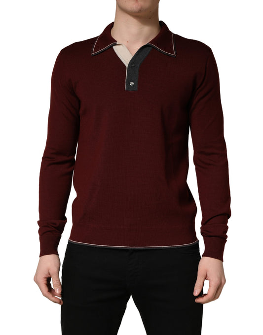 Dolce & Gabbana Maroon Re-Edition Wool Long Sleeves T-shirt