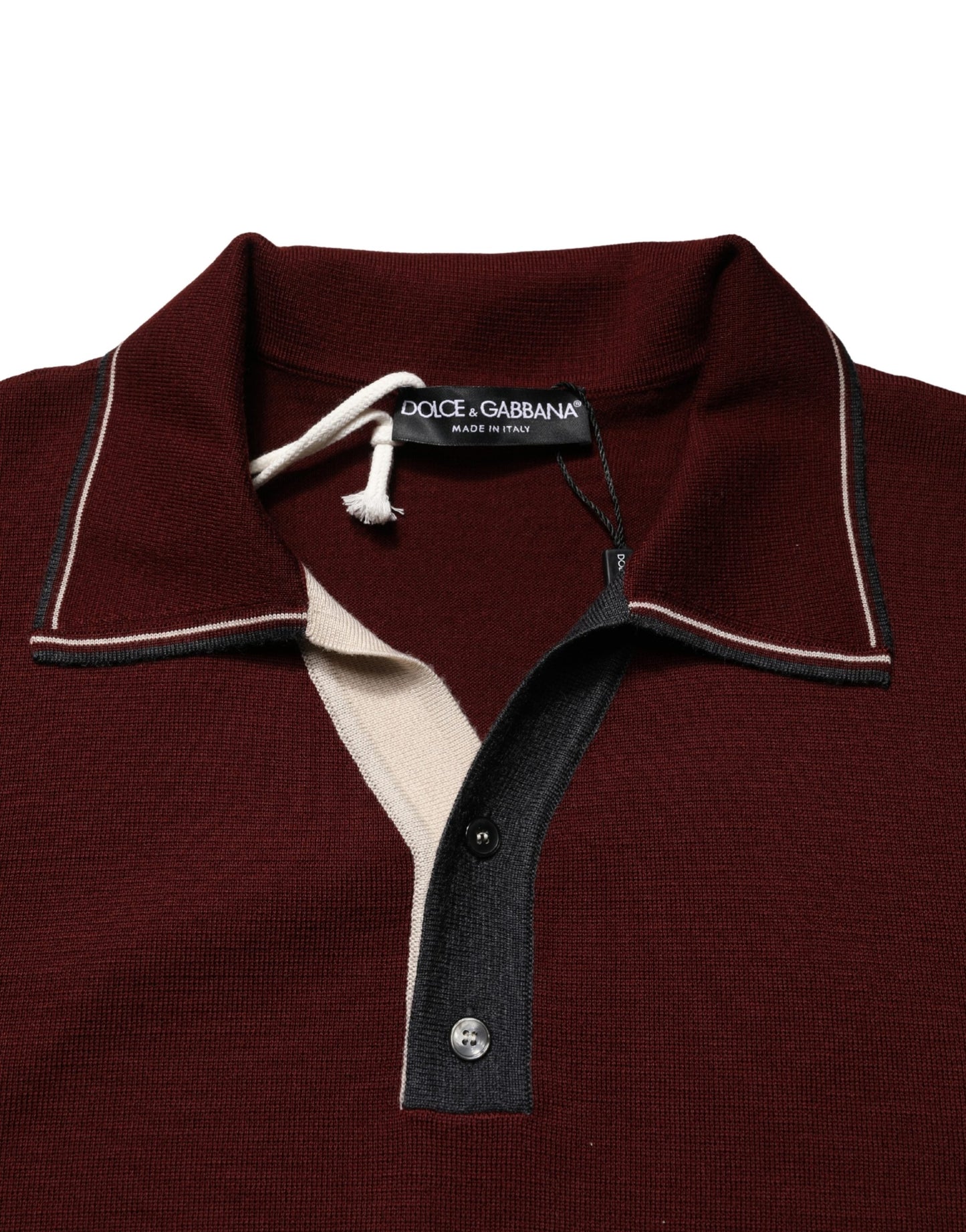 Dolce & Gabbana Maroon Re-Edition Wool Long Sleeves T-shirt
