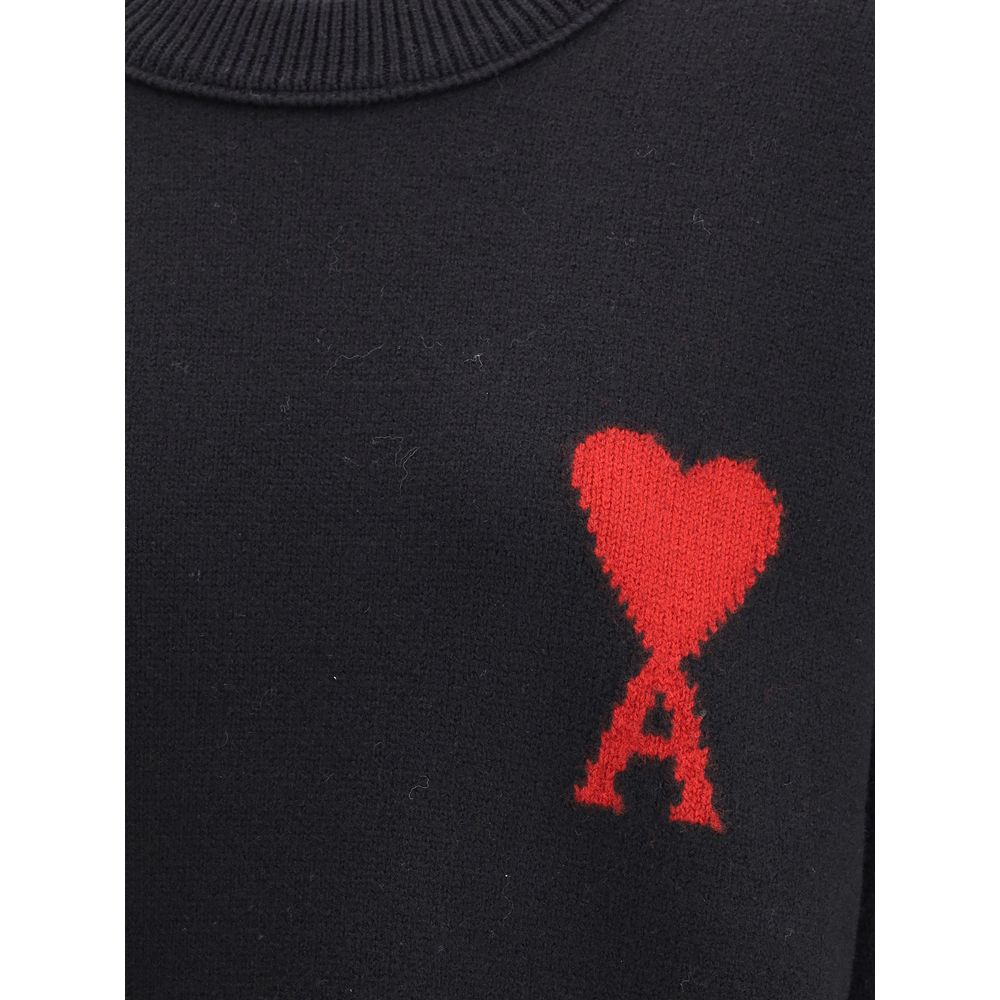 Ami Paris Black Fleece Wool Sweatshirt