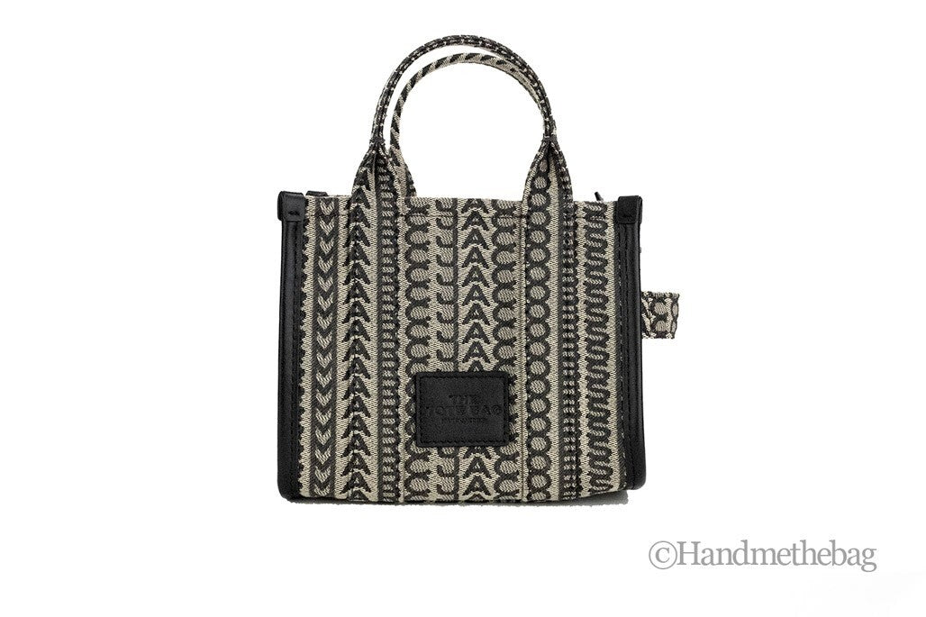 Marc Jacobs The Monogram Beige Mini Tote Woven Jacquard Canvas Crossbody Handbag