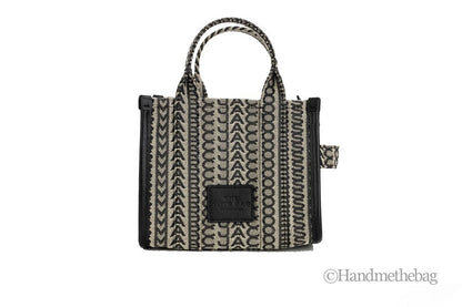 Marc Jacobs The Monogram Beige Mini Tote Woven Jacquard Canvas Crossbody Handbag