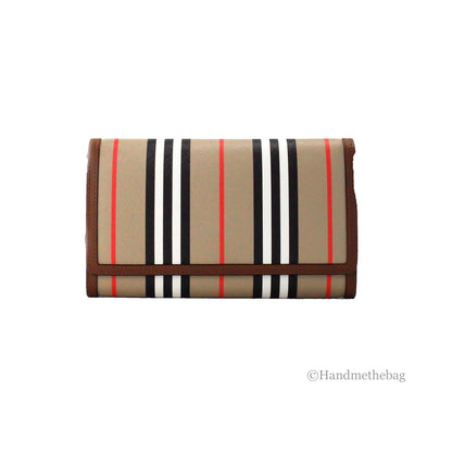 Burberry Hannah Icon Stripe Archive Tan E-Canvas Leather Wallet Crossbody Bag