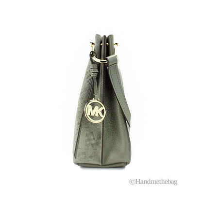 Michael Kors Joan Small Green Perforated Suede Leather Slouchy Messenger Handbag