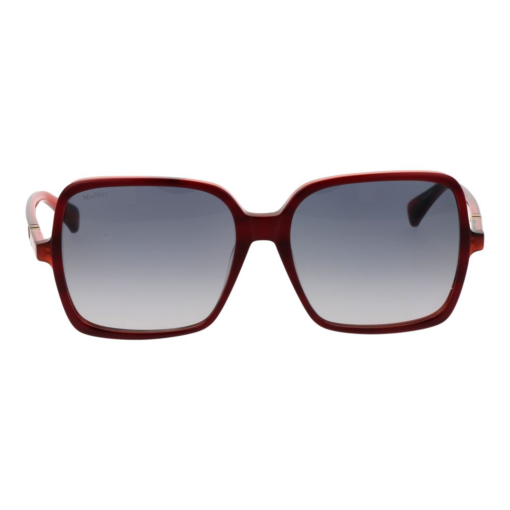 Sunglasses by Max Mara for women in acetate and burgundy featuring an opulent full-rim square frame design with a sophisticated burgundy coloured frame finish and high-performance gradient category-2-medium-tint lens.