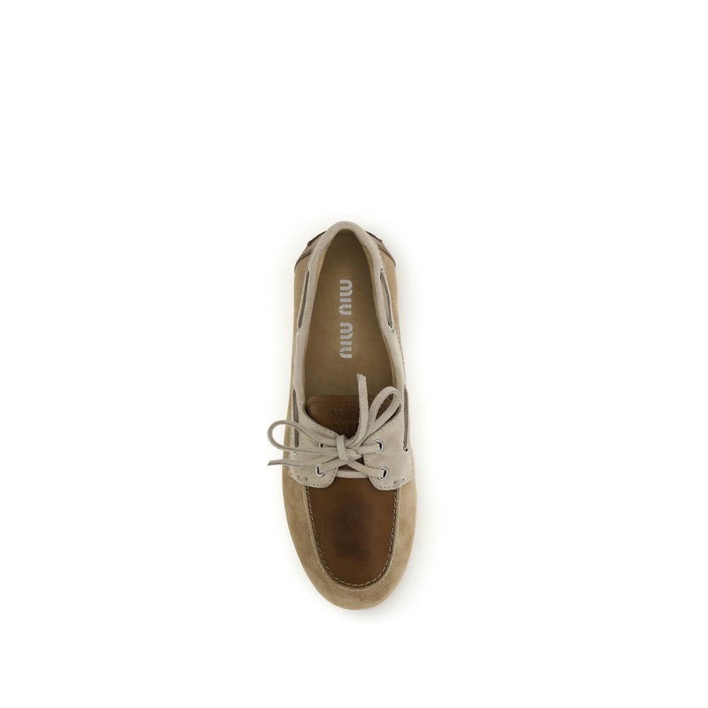 Miu Miu Women's Bos Taurus Calf Suede Leather Flat Boat Loafer Slip-On Shoes - Multicolor