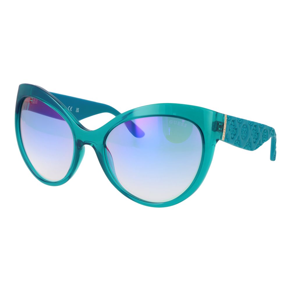 Sunglasses by Guess for women in cotton polyester blue & turquoise features an effortlessly chic butterfly full-rim frame design with turquoise coloured frame detailing and category-1-light-tint mirrored lens for a effortlessly chic aesthetic.
