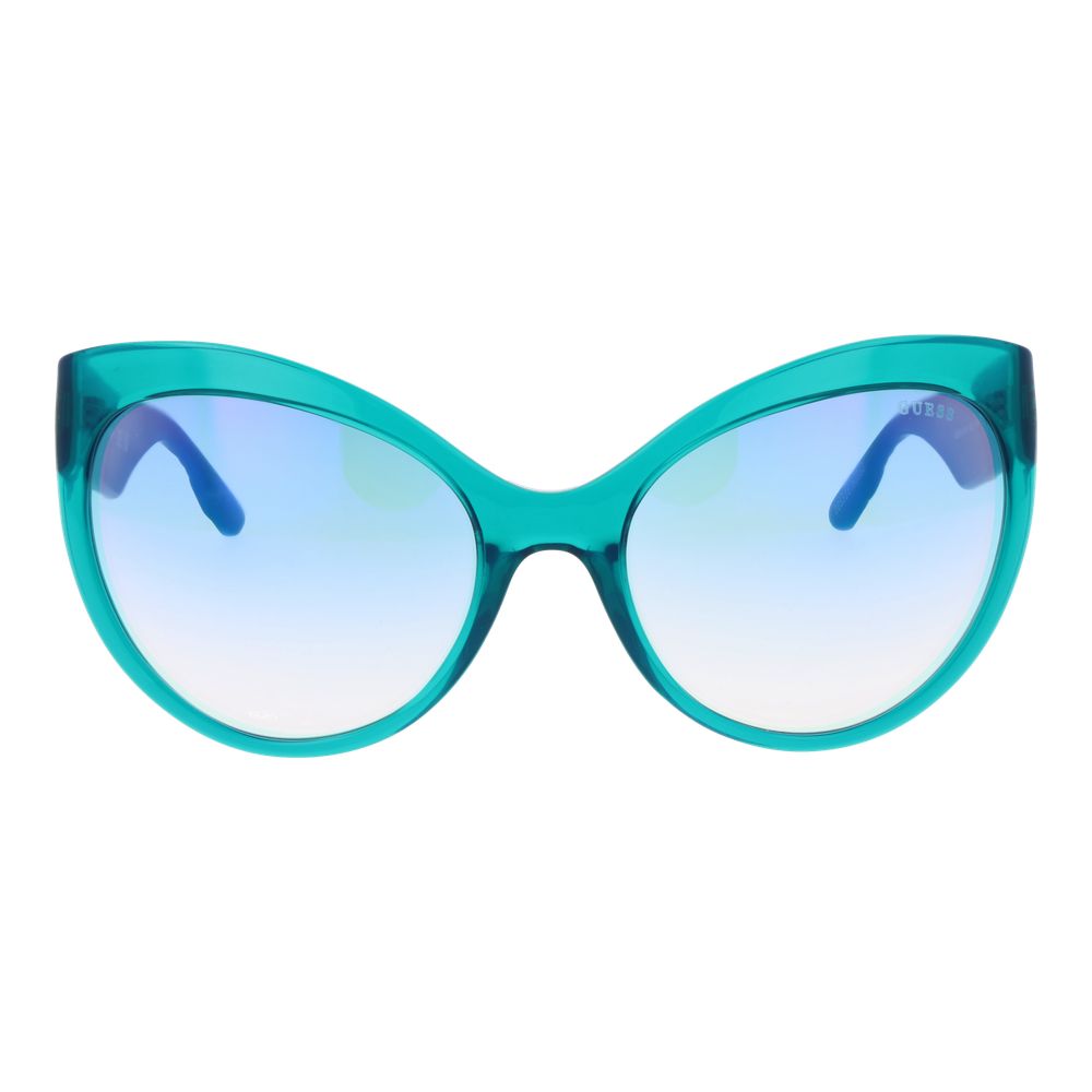 Sunglasses by Guess for women in cotton polyester and blue & turquoise featuring an stylish butterfly full-rim frame design with a sophisticated turquoise coloured frame finish and high-performance category-1-light-tint mirrored lens.