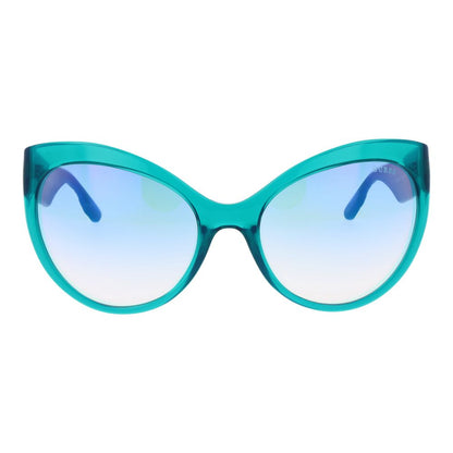 Sunglasses by Guess for women in cotton polyester and blue & turquoise featuring an stylish butterfly full-rim frame design with a sophisticated turquoise coloured frame finish and high-performance category-1-light-tint mirrored lens.