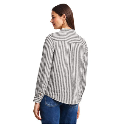 Shirt by Street One for women in linen brown & striped presents a discerning silhouette, showcasing a sophisticated shirt-collar neckline and for a truly discerning finish.