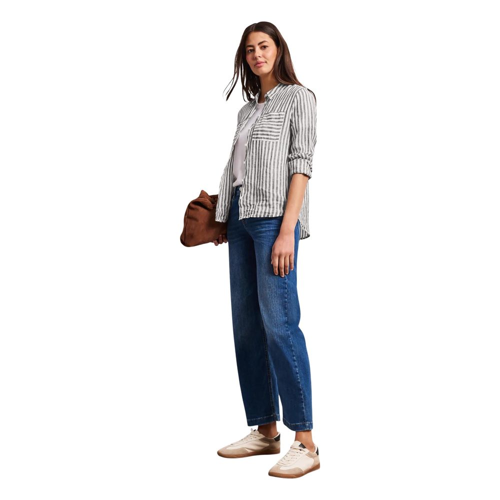Shirt by Street One for women in linen brown & striped features an polished silhouette, showcasing a sophisticated shirt-collar neckline and detail for a truly polished finish.