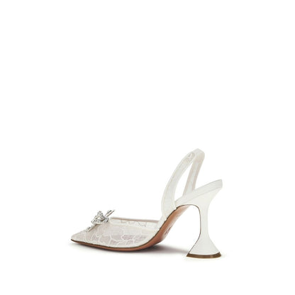 Amina Muaddi White Fabric High Heel Pumps