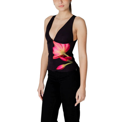 Activewear Top by Desigual for women in stretch polyester black & floral showcases a athletic silhouette, featuring athletic and a athletic v-neck neckline integrated with high-performance .