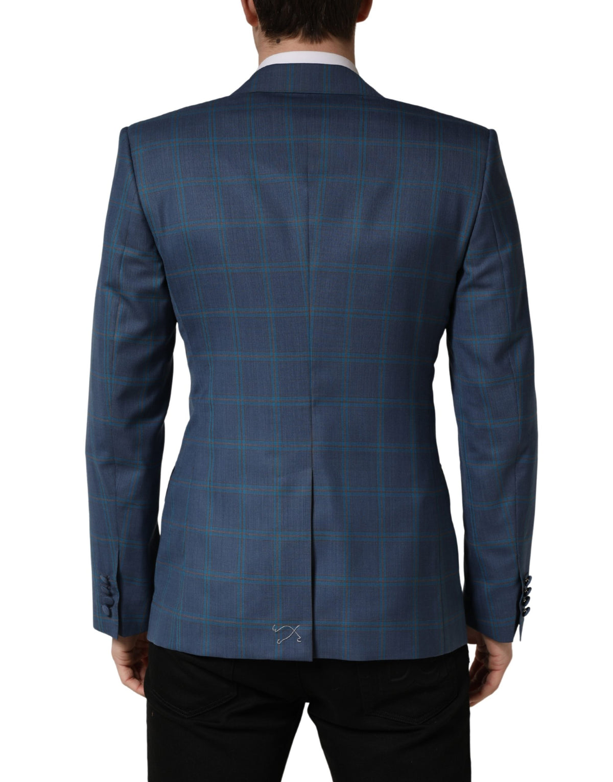 Blazer by Dolce & Gabbana for men in virgin wool viscose & acetate blue & checked features an crisp silhouette with sophisticated and a crisp double-breasted neckline for a truly crisp finish.