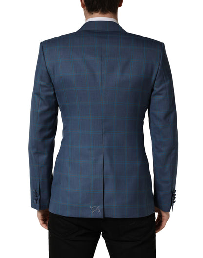 Blazer by Dolce & Gabbana for men in virgin wool viscose & acetate blue & checked features an crisp silhouette with sophisticated and a crisp double-breasted neckline for a truly crisp finish.