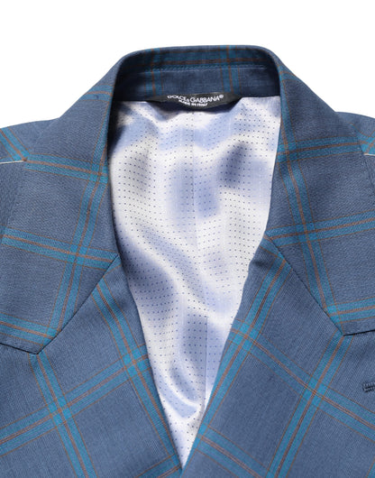 Blazer by Dolce & Gabbana for men in virgin wool viscose & acetate blue & checked features an sartorial silhouette, showcasing a sophisticated and sartorial for a truly sartorial finish.