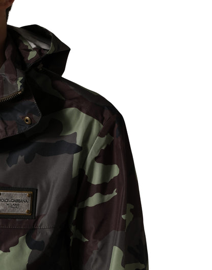 Dolce & Gabbana Multicolor Camouflage Hooded Bomber Jacket