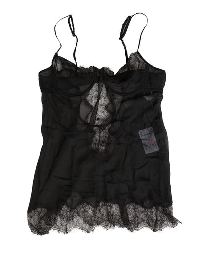 Dolce & Gabbana Women's Silk Viscose Nylon & Lace Tank Top - Black Signature