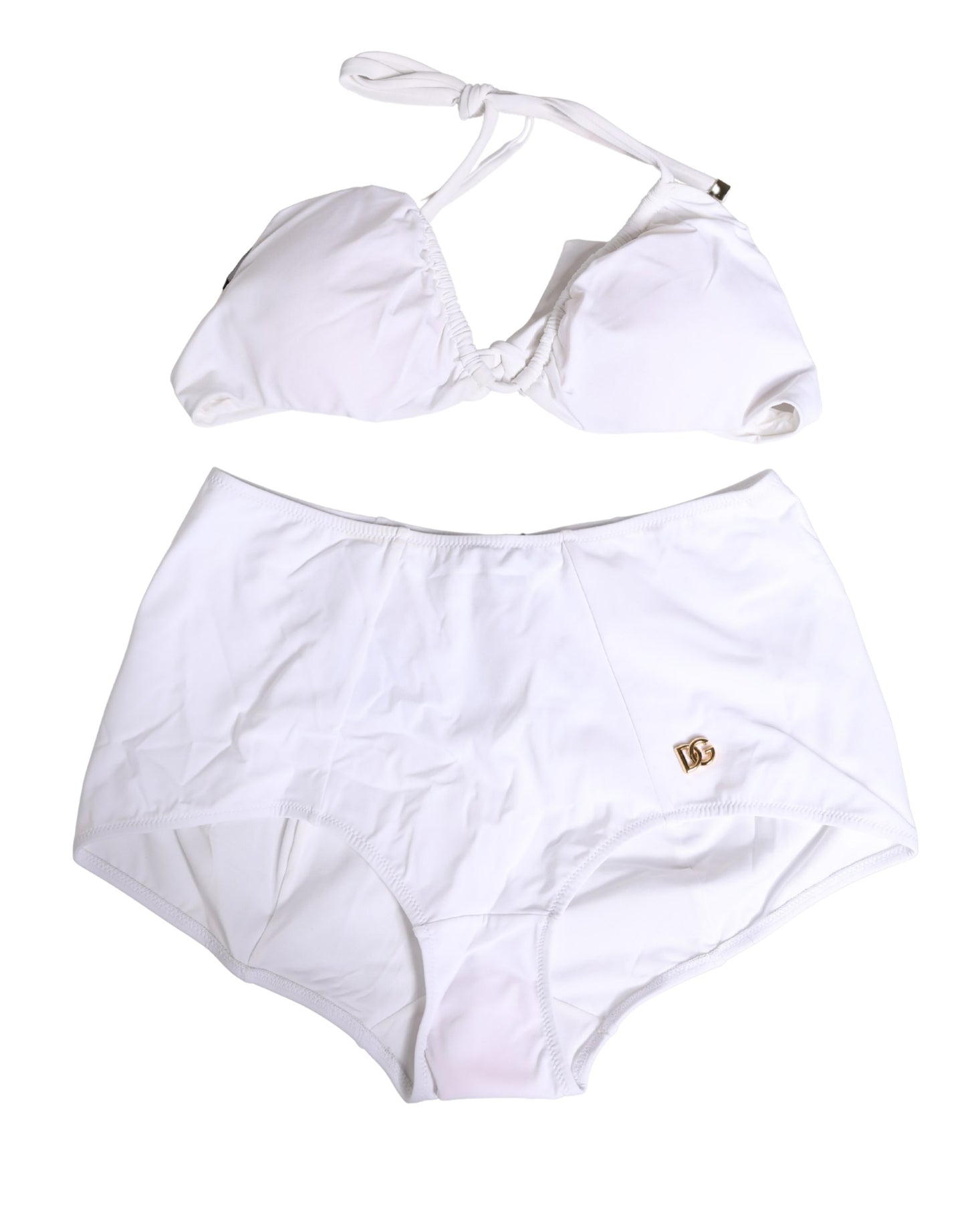 Dolce & Gabbana White Halter Top High Waist Bikini Bottom Swimwear