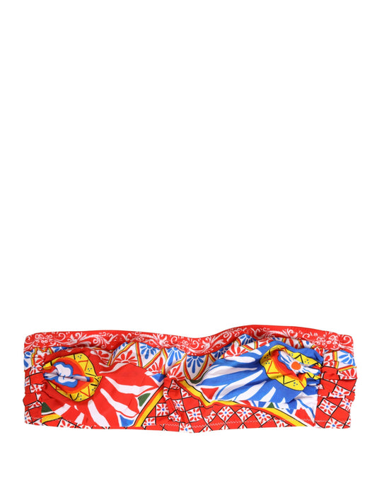 Dolce & Gabbana Multicolor Carretto Bandeau Swimsuit Top Swimwear